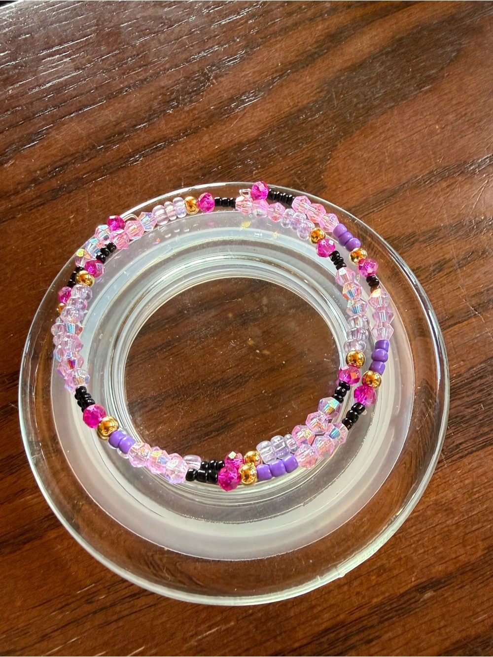 Multi-Color Glass Bead Coil Bracelet - Pink & Purple